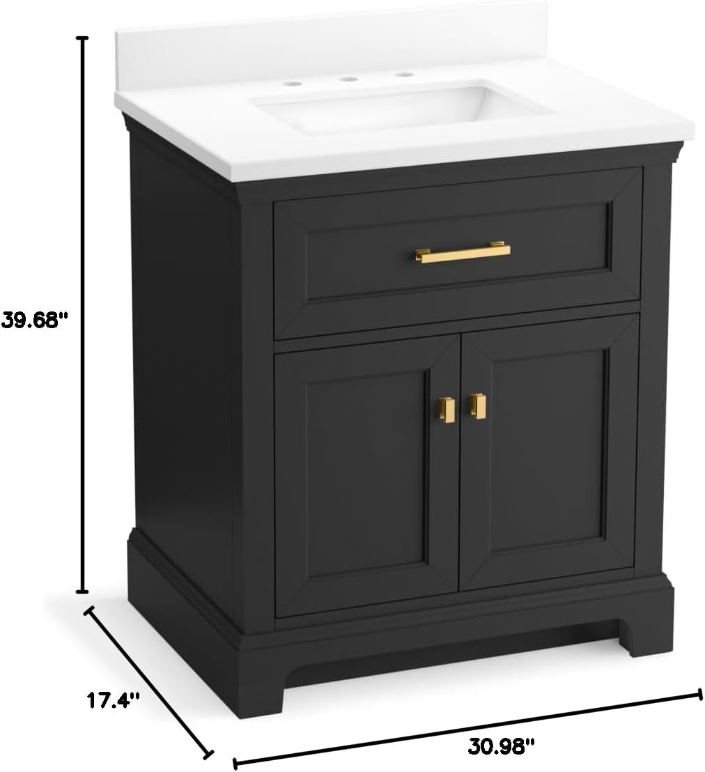 Kohler Charlemont 30' Bathroom Vanity Cabinet with White Sink and Quartz Top, Modern Bathroom Storage, Dark Warm Grey, K-29260-BD1-DWG
