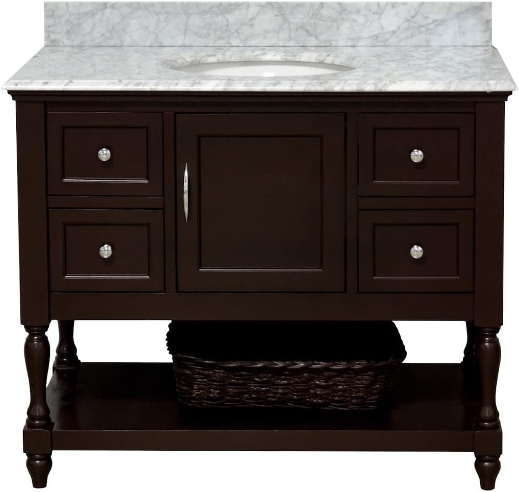 Kitchen Bath Collection Beverly 42-inch Bathroom Vanity (Carrara/Chocolate): Includes Chocolate Cabinet with Authentic Italian Carrara Marble Countertop and White Ceramic Sink