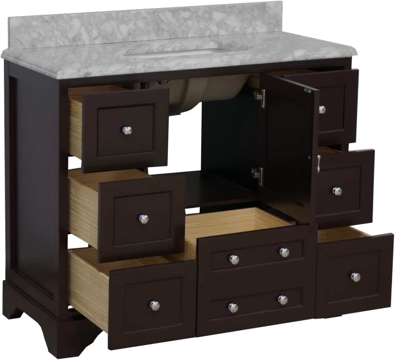 Kitchen Bath Collection Madison 42-inch Bathroom Vanity (Carrara/Chocolate): Includes Chocolate Cabinet with Authentic Italian Carrara Marble Countertop and White Ceramic Sink