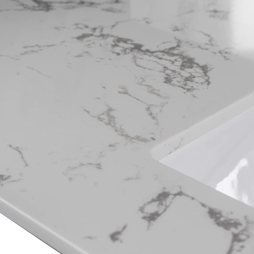 Marble White Stone Vanity Top - 37 Inch Vanity Sink Tops, Gorgeous Counter top with Ceramic Sink & Backsplash for Bathroom Kitchen, No Cabinet