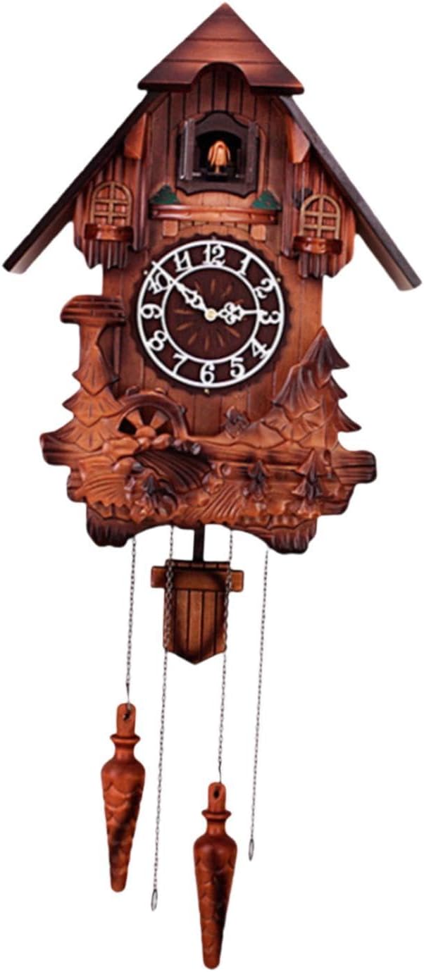 Cuckoo Clock Pendulum Clock Gift Home Decor Hand Carved Wall Clock Hourly Chime for Living Room Restaurant Hotel Cafe Bedroom, Style A(Style C)