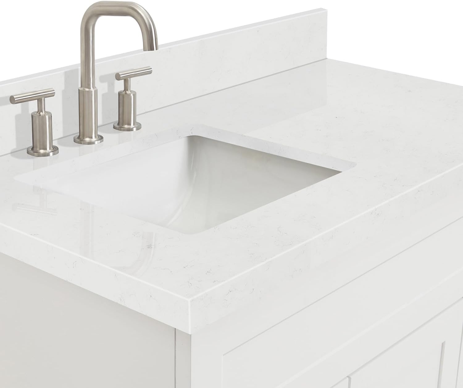 DKB Bradford 36' White Single Bathroom Vanity with Rectangular Undermount Sink, 1.5' Carrara Quartz Countertop, 2 Soft-Closing Doors, 2 Dovetail Drawers