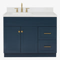 ARIEL Hamlet 42 in. Left Offset Rectangle Sink Bathroom Vanity with Carrara White Quartz Countertop 1.5 Edge in Midnight Blue
