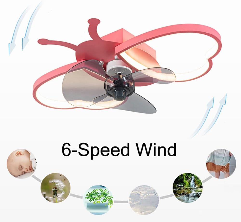 Pink Ceiling Fan with Lights for Girls Room Dimmable LED Flush Ceiling Fan with Light with Remote Butterfly Quiet Fan Light for Kids Bedroom Children Nursery,6 Speed Reversible Fan