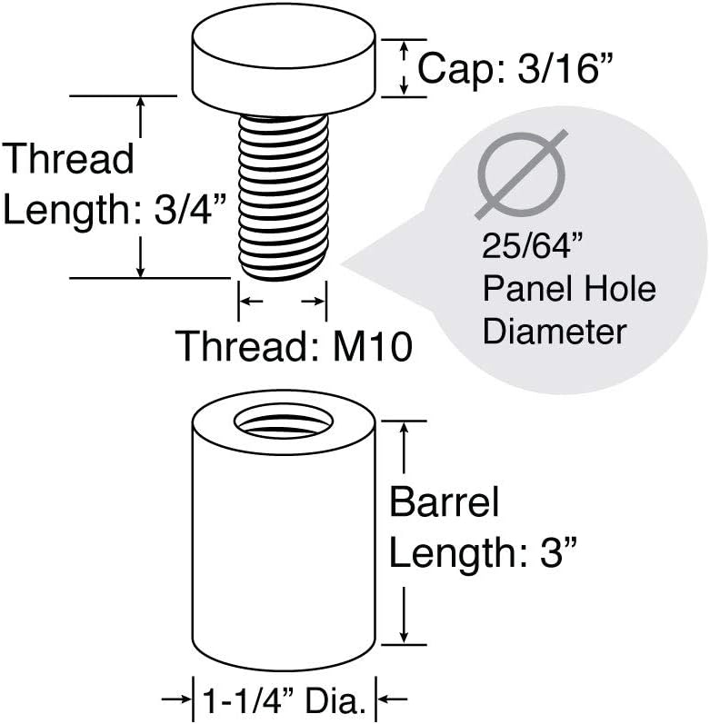 Stainless Steel Standoff 1-1/4 Inch Diameter x 3 Inch Barrel Length Brushed Finish for PVC, Glass and Acrylic Sign Stand Off Wall Anchors and Screws 48 Piece Small Store Pack