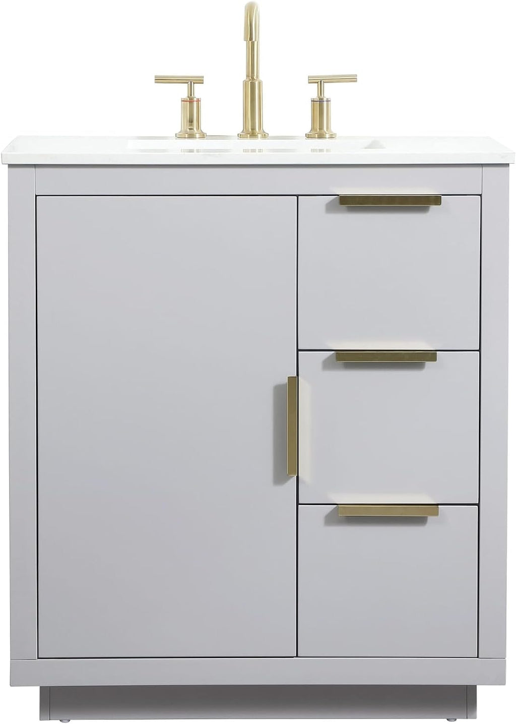 30 Single Bathroom Vanity, with Engineered Marble Top Soft-Close, Grey