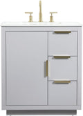 30 Single Bathroom Vanity, with Engineered Marble Top Soft-Close, Grey