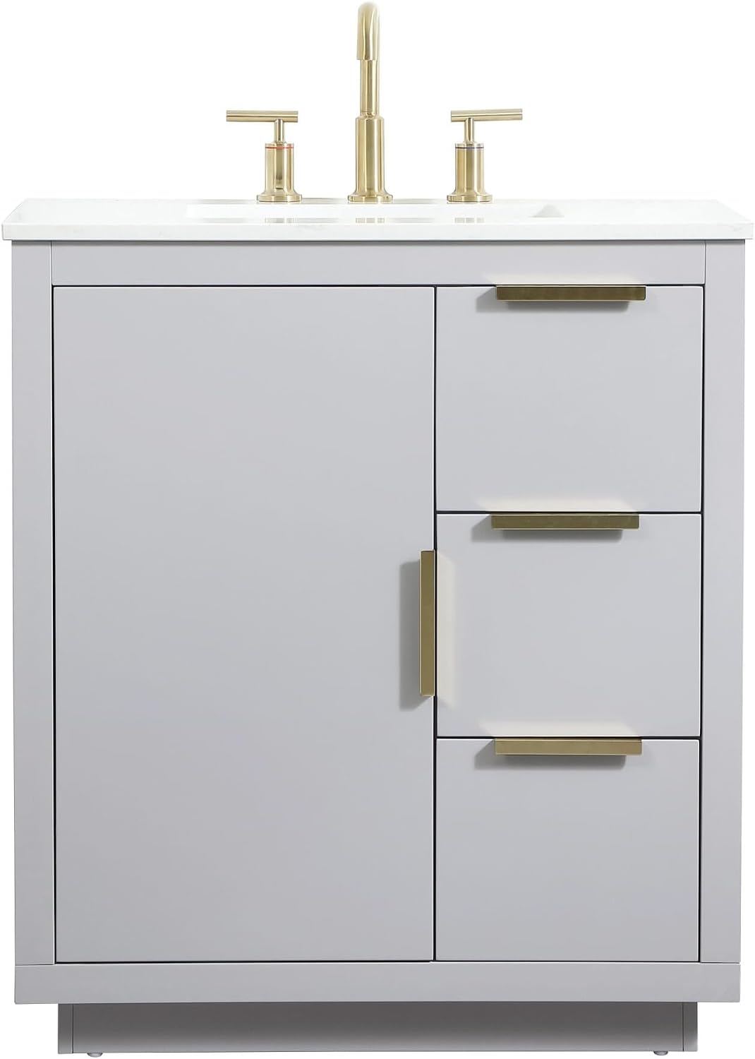 30 Single Bathroom Vanity, with Engineered Marble Top Soft-Close, Grey