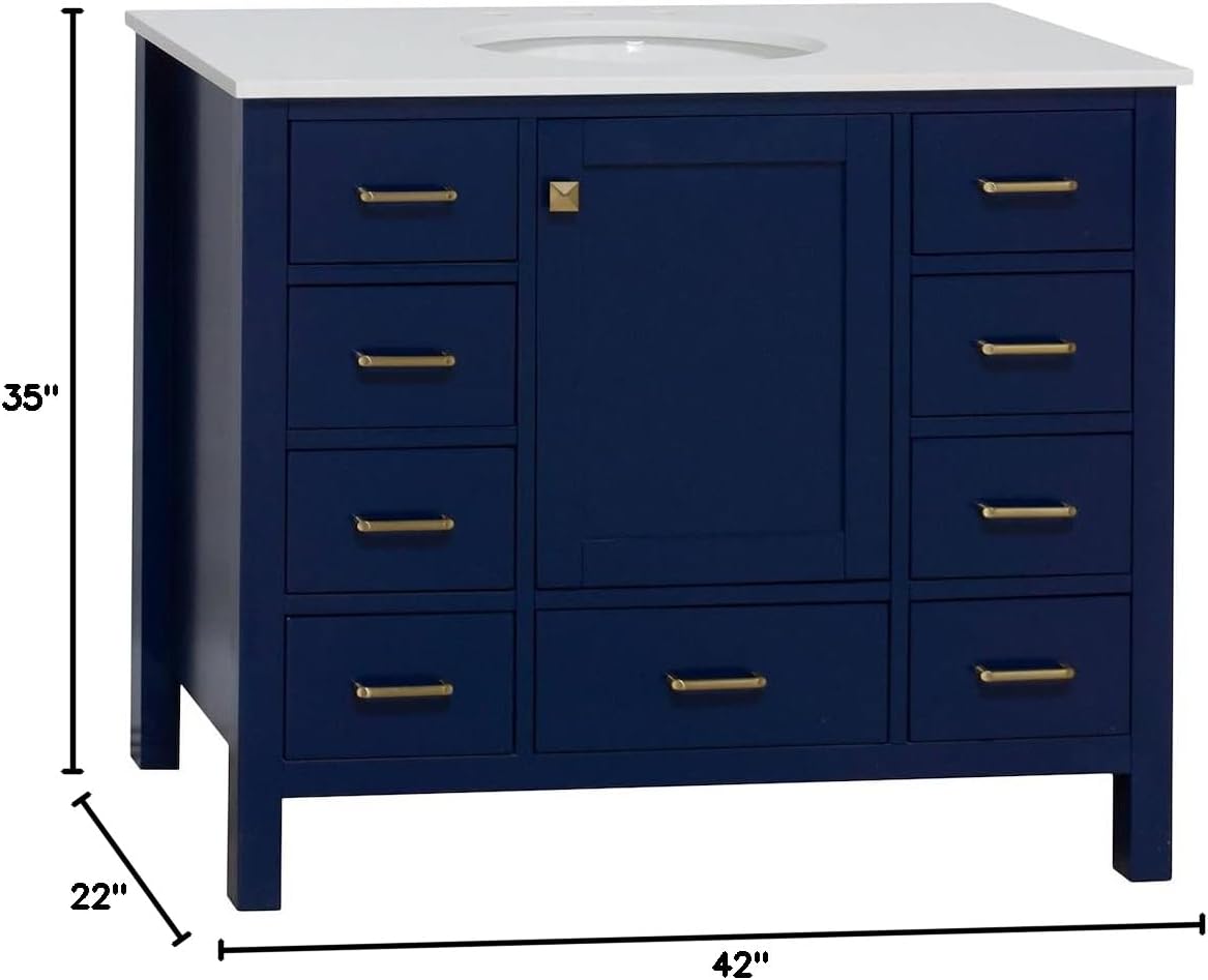 Horizon 42-inch Bathroom Vanity (Engineered White/Royal Blue): Includes Royal Blue Cabinet with Engineered White Countertop and White Ceramic Sink