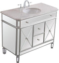 Pemberly Row 42' Marble Top Mirrored Bathroom Vanity, Antique Silver Finish, Rubberwood and MDF Base, Carrara White Marble Countertop, Porcelain Sink, Soft Close Drawers, 2 Doors, Free-Standing Design
