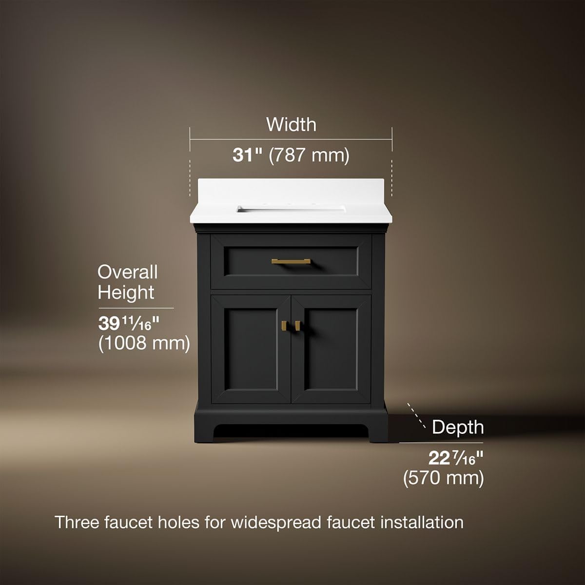 Kohler Charlemont 30' Bathroom Vanity Cabinet with White Sink and Quartz Top, Modern Bathroom Storage, Dark Warm Grey, K-29260-BD1-DWG