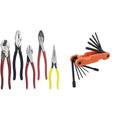 Dipped Plier Kit, Diagonal-Cutting, Needle-Nose, Side-Cutting High Leverage Linesman Pliers, Cutter and Crimper, 5-Piece and Klein Tools 70550 Hex Wrench Key Set, 11 SAE Sizes, Heavy Duty Folding Allen Wrench Tool with Extra Long Hex Keys