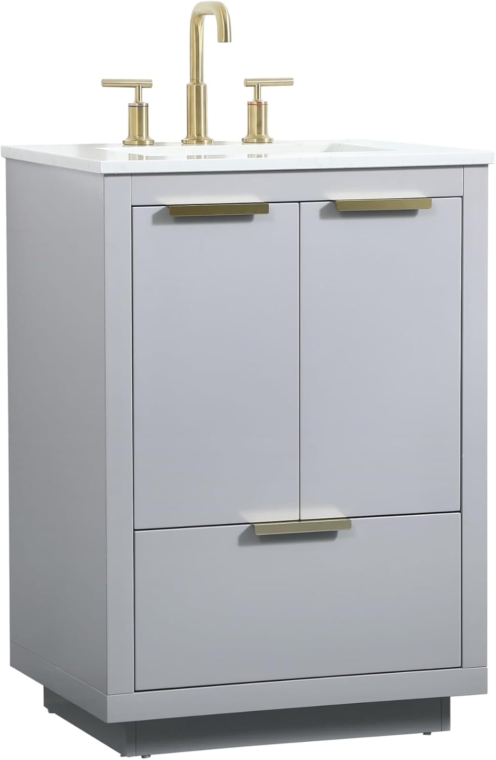 24' Pre-Assembled Bathroom Vanity with Sink, MDF Engineered Wood, Calacatta White Engineered Marble Countertop Attached, Single Rectangle Porcelain Sink, 1 Soft-Close Drawers, Grey