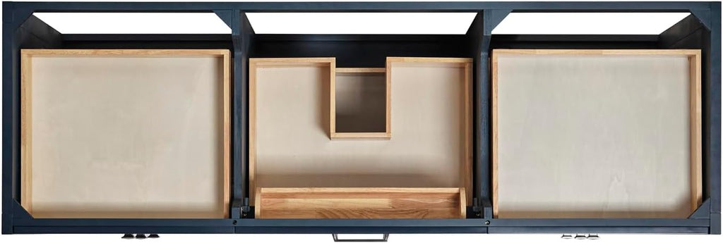 ARIEL Monroe 66-inch Bathroom Vanity with Sink,Solid Wood, 1.5-inch Italian Carrara Marble Countertop & Backsplash, Single Oval Porcelain Sink, 9 Dovetail Drawers, Midnight Blue