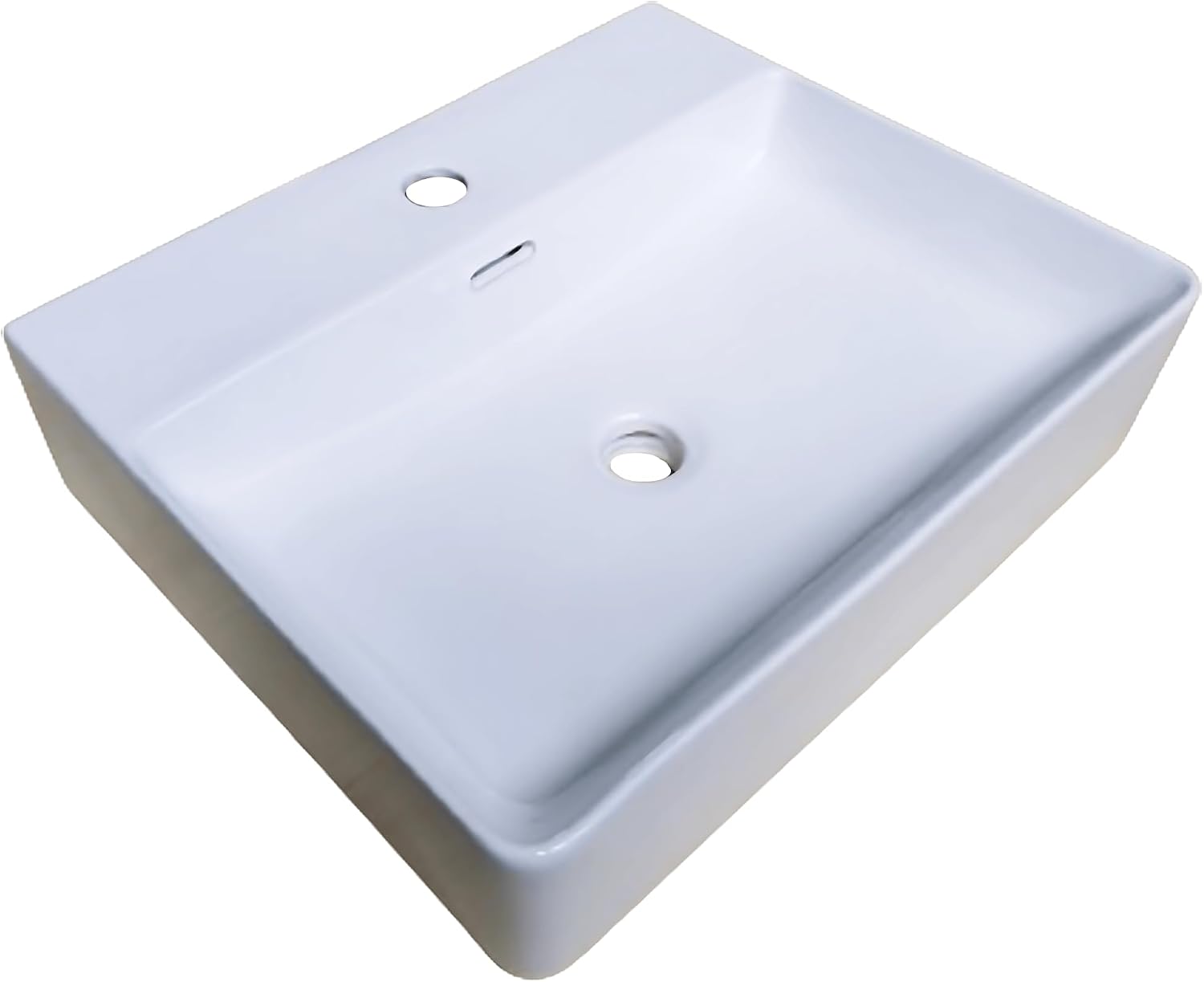 KINGWONG 20 Inch Ceramic Vessel Sink | White Rectangular Bathroom Sink Above Counter or Wall Mounted | Porcelain Vanity Basin with Overflow Hole Easy Clean Glossy Finish for RV Farmhouse Modern Bath