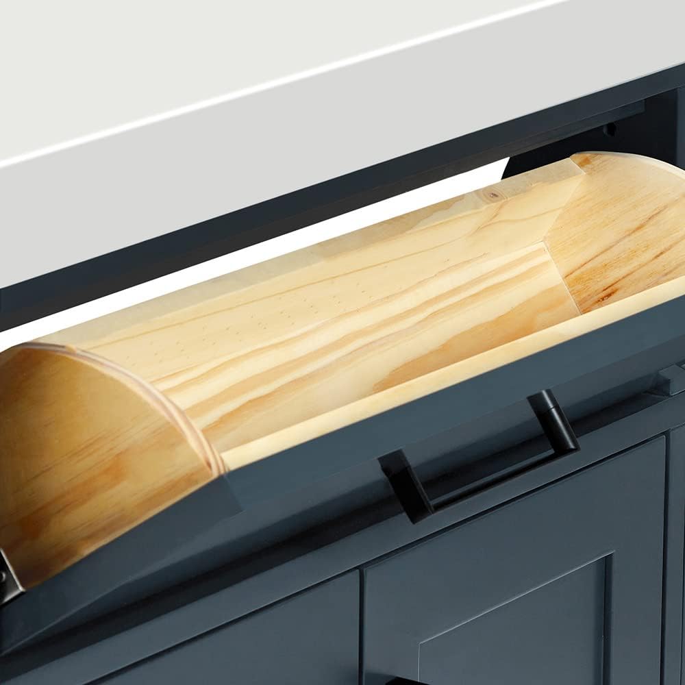 ARIEL Hepburn 43' Inch Left Offset Rectangle Sink Vanity with 1.5' Edge Pure White Quartz Countertop in Midnight Blue