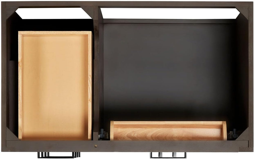 ARIEL Hepburn 36-inch Bathroom Vanity with Sink,Solid Wood, 1.5-inch Carrara White Quartz Countertop, Single Rectangular Porcelain Sink, 2 Soft Closing Doors, 5 Dovetail Drawers, Brown Oak