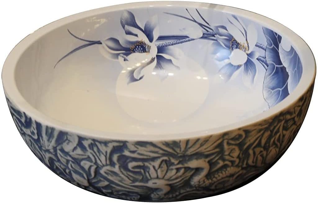 Bathroom Basin Vessels Sink Countertop Basin, Vanity Sink Tops Chinese Retro Lotus Ceramic Bathroom Sink, Round Single Basin in Household Bathroom,White-42 * 15cm