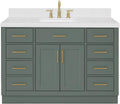 ARIEL Hepburn 48-inch Bathroom Vanity with Sink,Solid Wood, 1.5-inch Carrara White Quartz Countertop, Single Rectangular Porcelain Sink, 2 Soft Closing Doors, 9 Dovetail Drawers, Vintage Green