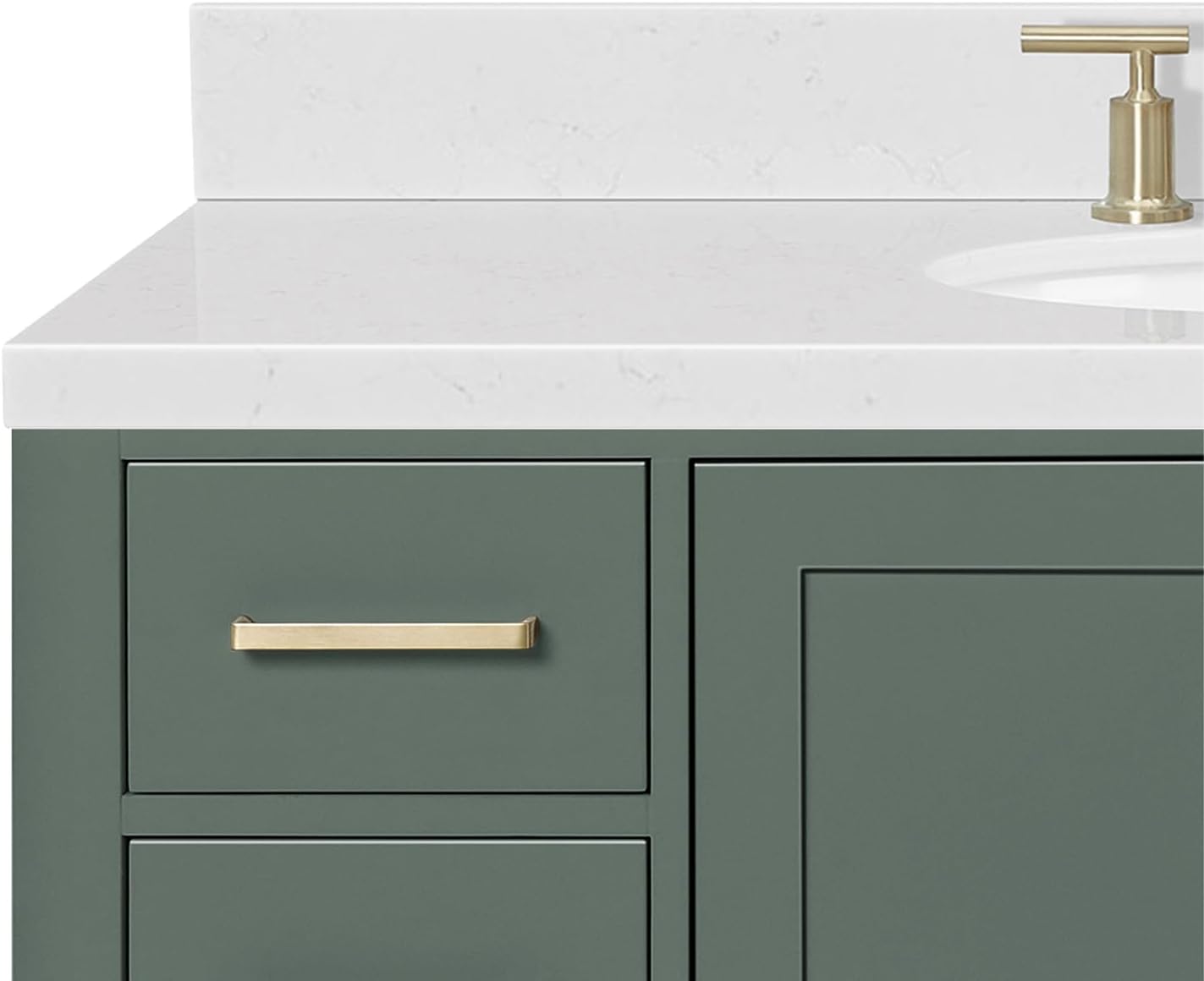 ARIEL Cambridge 48-inch Bathroom Vanity with Sink,Solid Wood, 1.5-inch Carrara White Quartz Countertop, Single Oval Porcelain Sink, 2 Soft Closing Doors, 9 Dovetail Drawers, Vintage Green