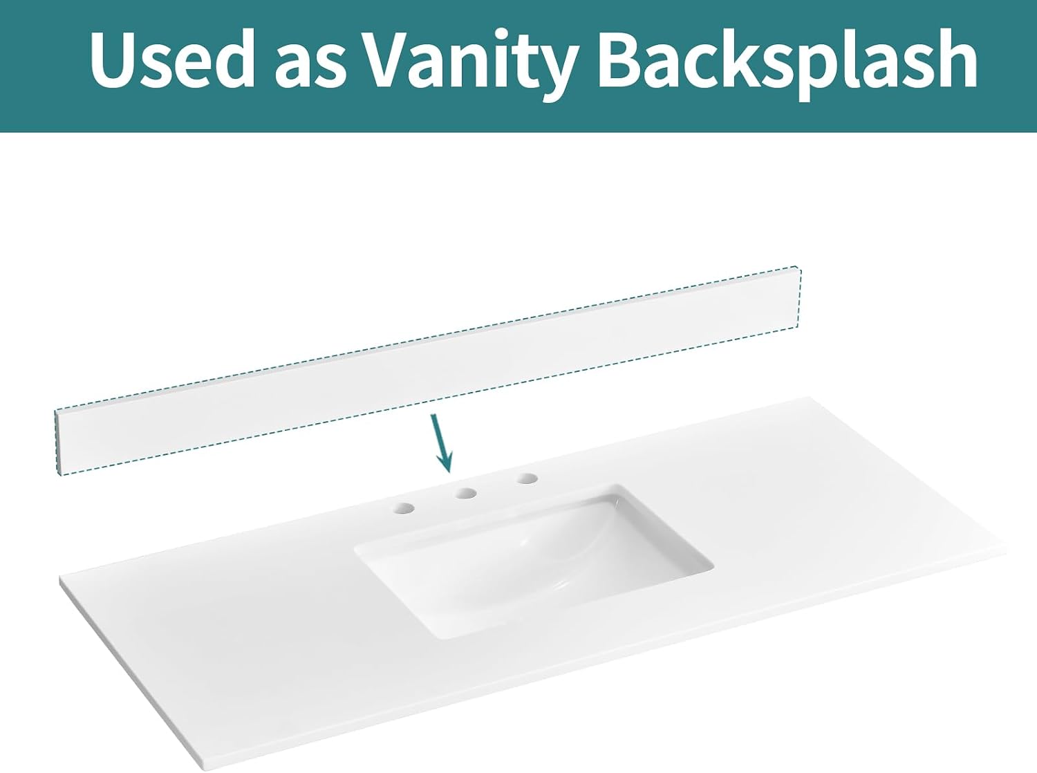 48 Inch Backsplash in Pure White, Quartz Backsplash for Bathroom Vanity Sink Top, 48 in. W x 4 in. H Universal Bathroom Vanity Backsplashes