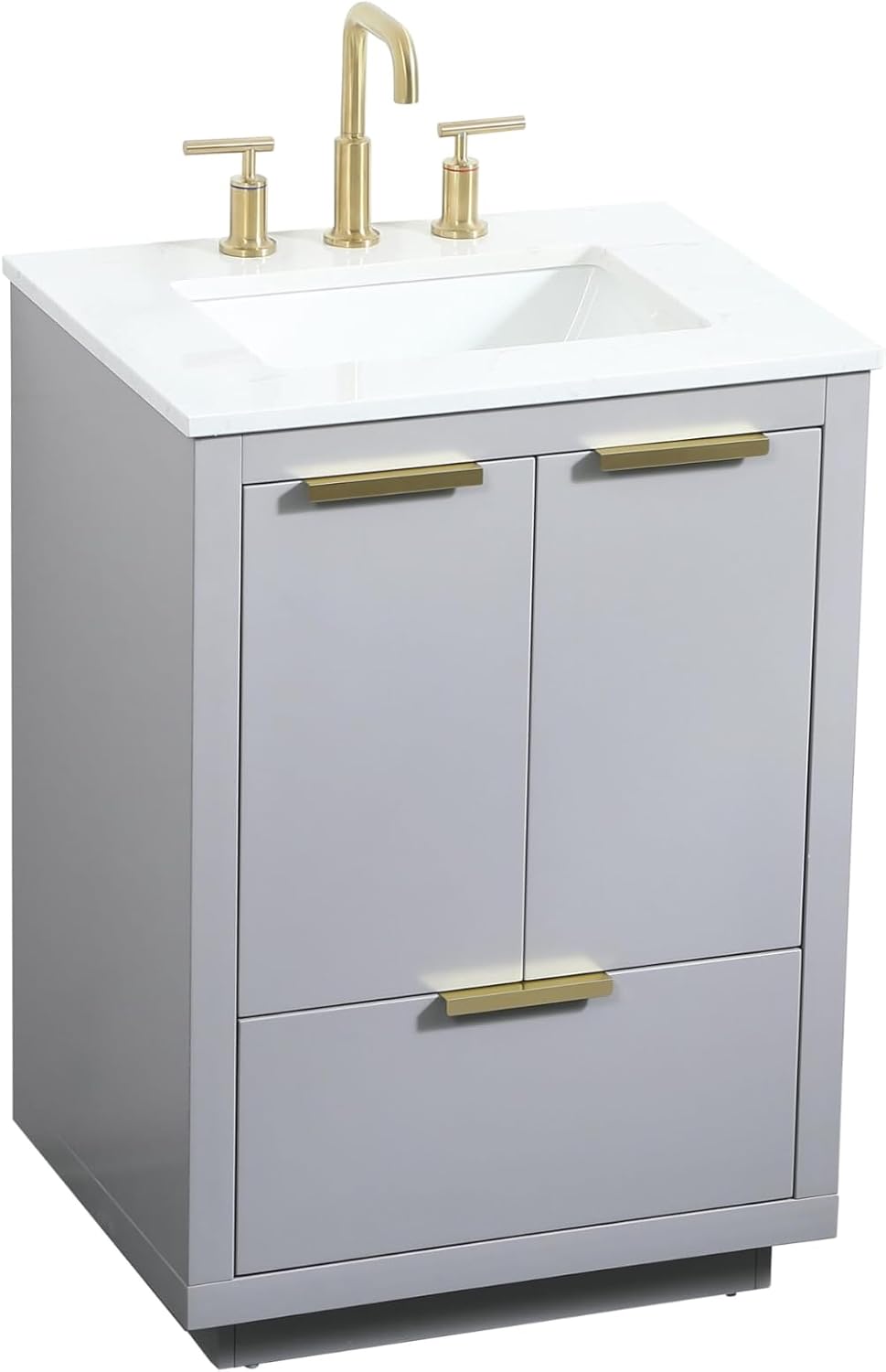 24' Pre-Assembled Bathroom Vanity with Sink, MDF Engineered Wood, Calacatta White Engineered Marble Countertop Attached, Single Rectangle Porcelain Sink, 1 Soft-Close Drawers, Grey