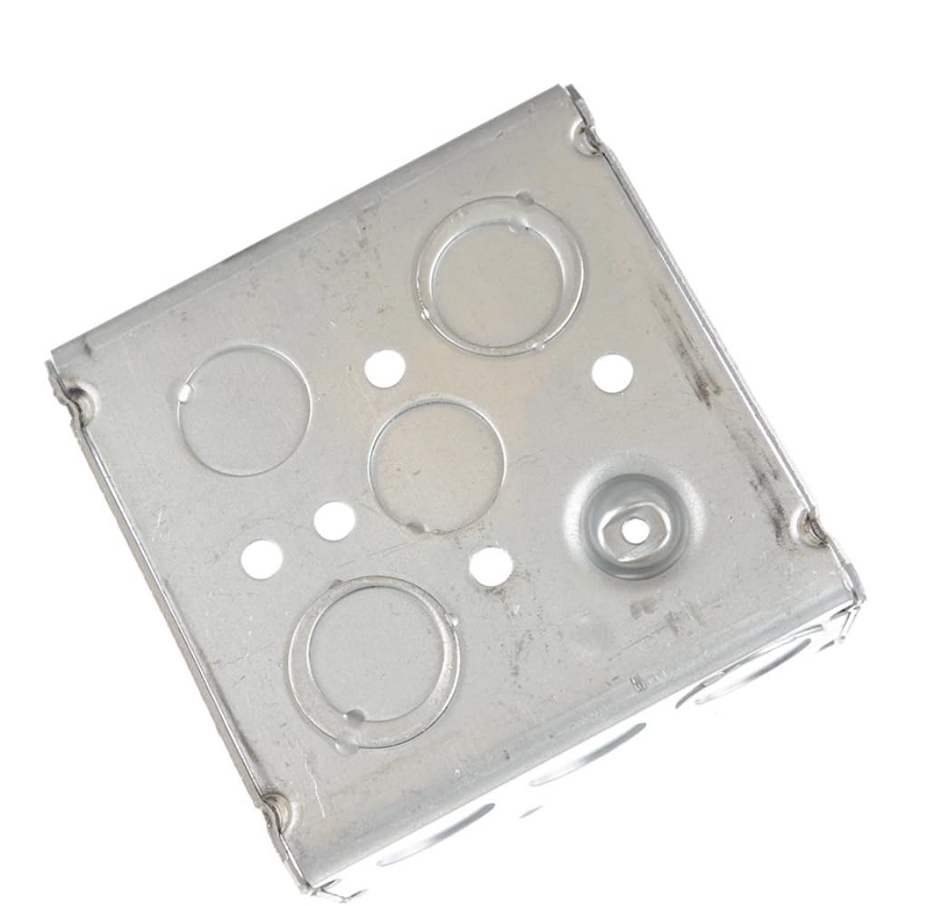 4 inch Square Electrical Box, 1-1/2 inch Deep with Ten 1/2 inch KO and Six 3/4 inch KO's, Raised Ground BE-189 (50 Pack)