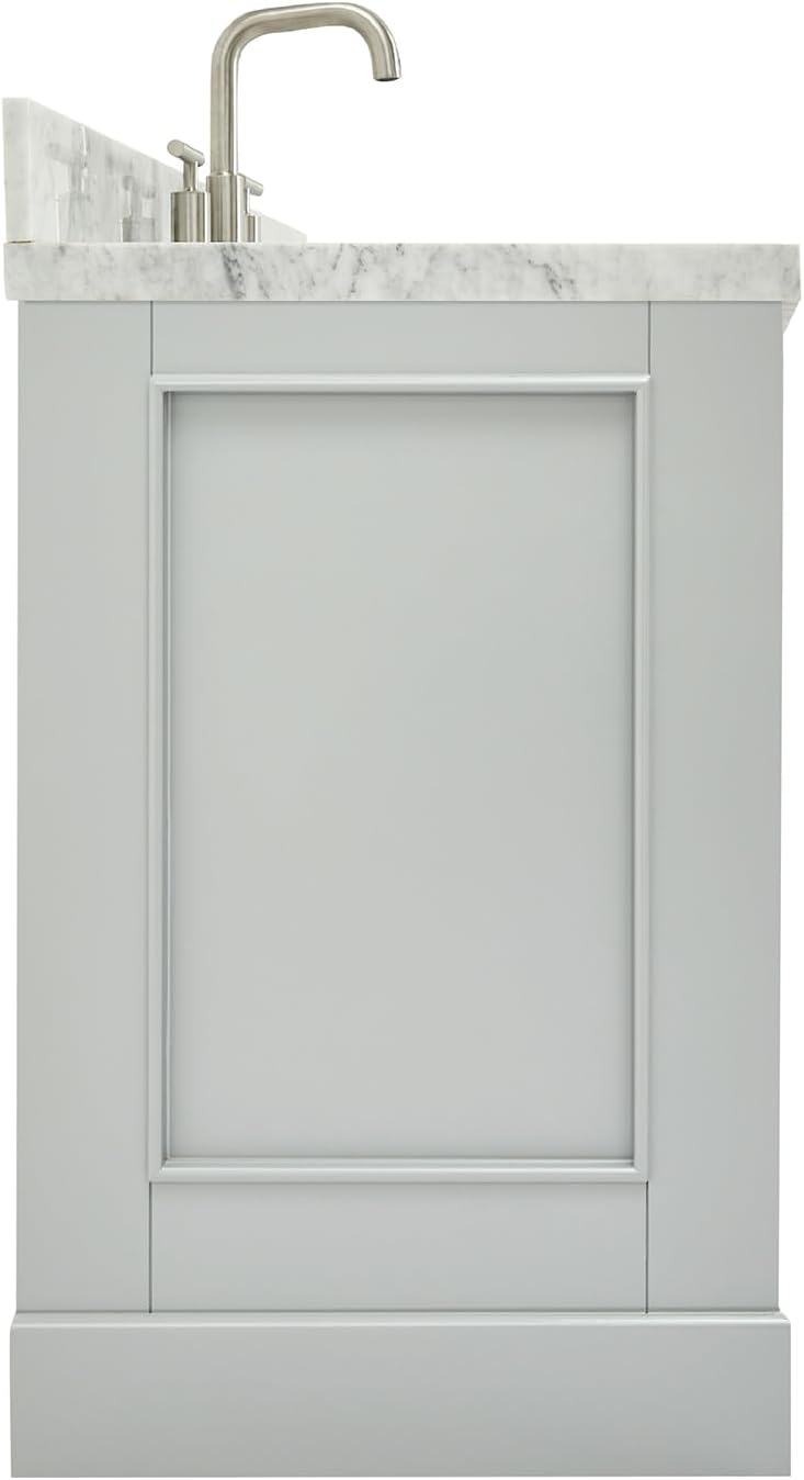 DKB Langford 42-inch Grey Bathroom Vanity with Right Oval Single Sink, Italian Carrara Marble Countertop & Backsplash, Solid Wood Frame, Soft-Closing & Dovetail Drawers