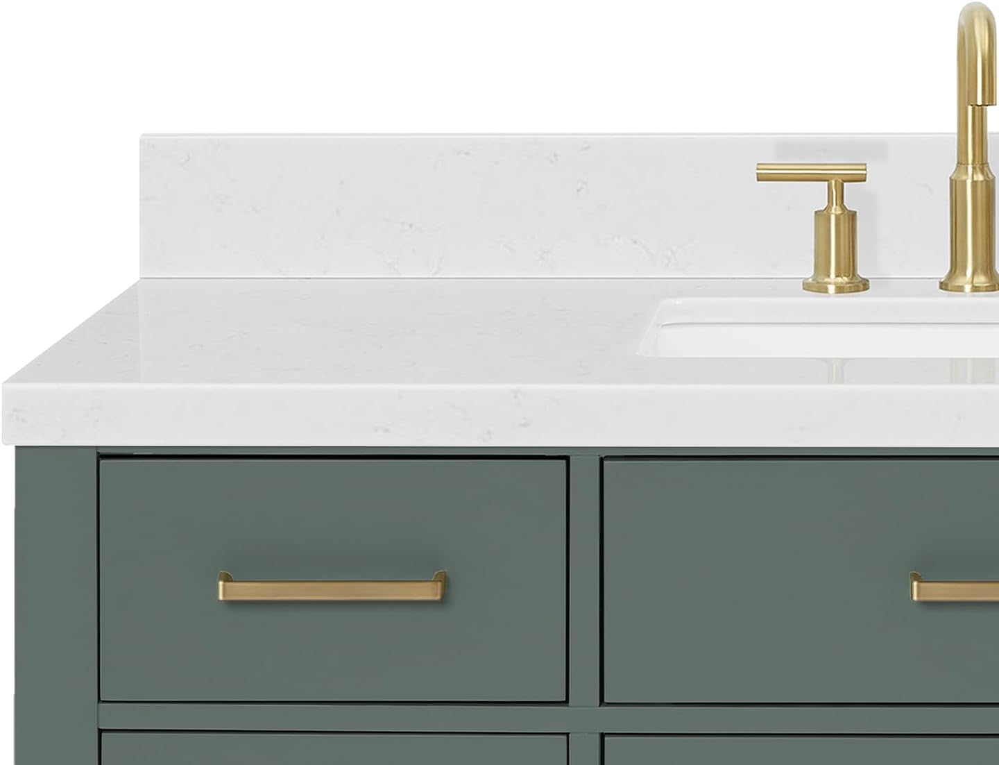 ARIEL Hepburn 48-inch Bathroom Vanity with Sink,Solid Wood, 1.5-inch Carrara White Quartz Countertop, Single Rectangular Porcelain Sink, 2 Soft Closing Doors, 9 Dovetail Drawers, Vintage Green