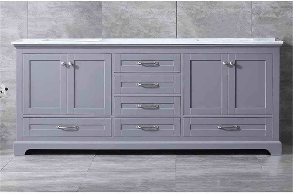 Home Dukes 80' Carrara Marble Top Double Vanity with Sinks in Dark Gray