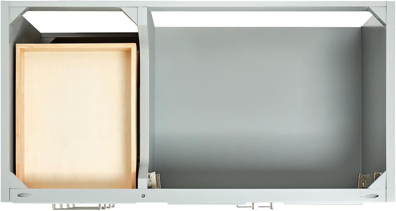DKB Langford 42-inch Grey Bathroom Vanity with Right Oval Single Sink, Italian Carrara Marble Countertop & Backsplash, Solid Wood Frame, Soft-Closing & Dovetail Drawers
