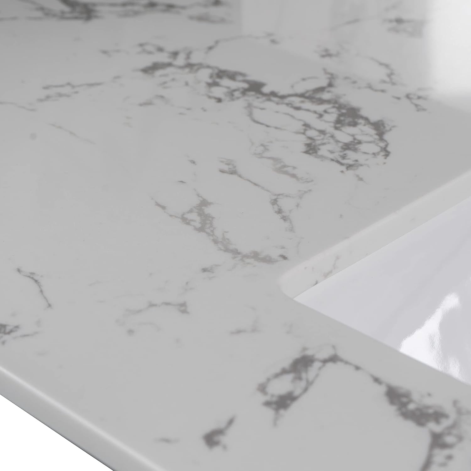 Marble White Stone Vanity Top - 1/3 Holes Vanity Sink Tops, Gorgeous Counter top with Ceramic Sink & Backsplash for Bathroom Kitchen, No Cabinet (31'-single hole)
