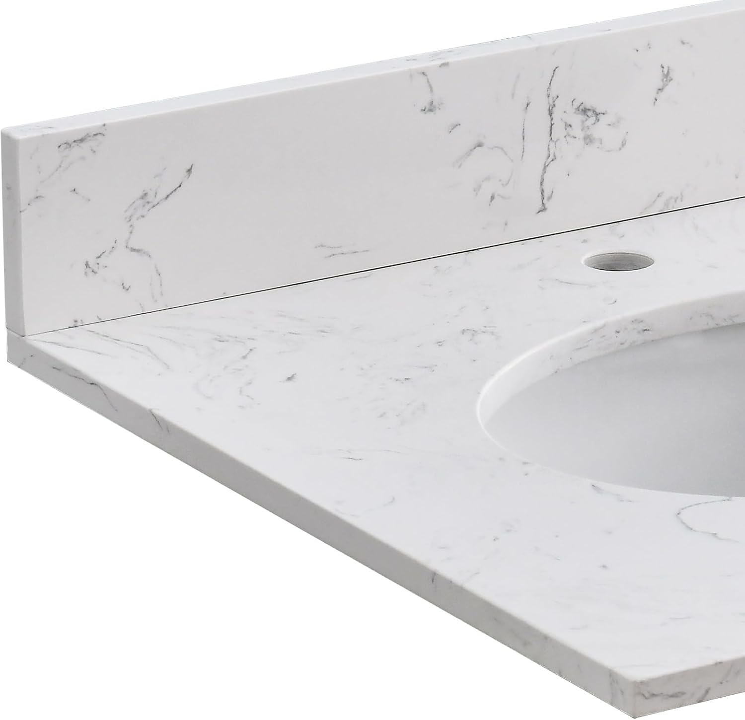 24 in. W x 22 in. D Vanity Top with Round Sink, Engineered Stone Bathroom Sink Top, Single Faucet Hole with One Backsplash Vanity Sink Top, Carrara White Vanity Top with Sink