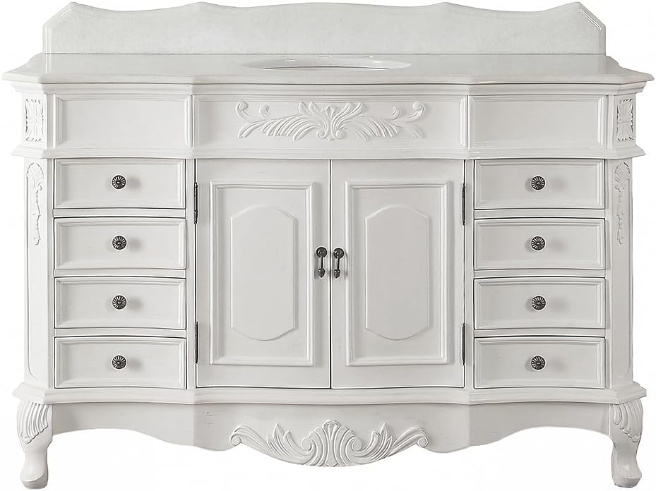 56 Inch Morton Antique Style White Single Sink Bathroom Vanity | White Quartz Top - CF-2815W-AW-56