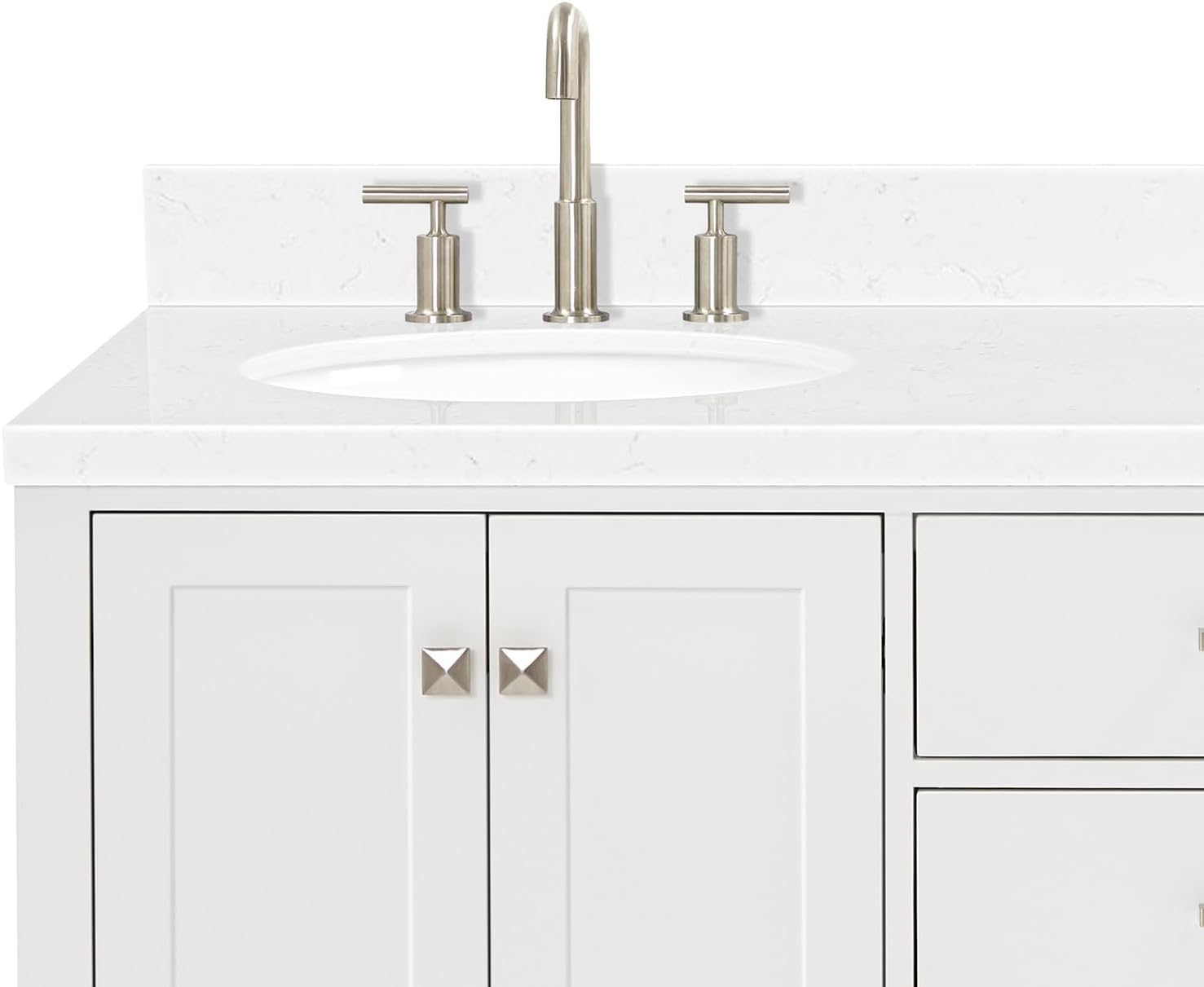 ARIEL Cambridge 66-inch Bathroom Vanity with Sink,Solid Wood, 1.5-inch Carrara White Quartz Countertop & Backsplash, Double Oval Porcelain Sink, 4 Soft Closing Doors, 6 Dovetail Drawers, White