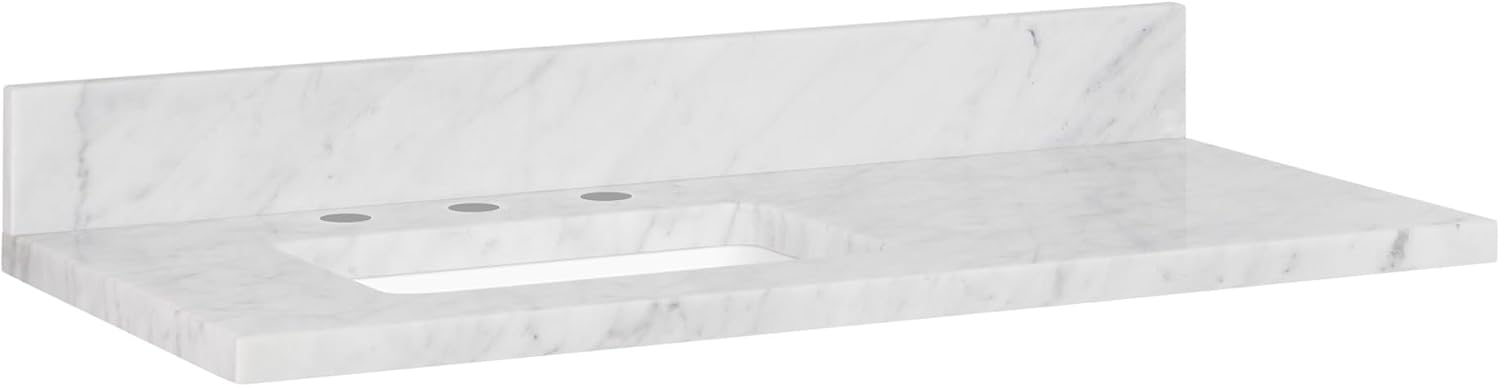Signature Hardware 500696 37' Marble Left Offset Vanity Top with Backsplash - Less Sink - 8' Faucet Holes - Carrara