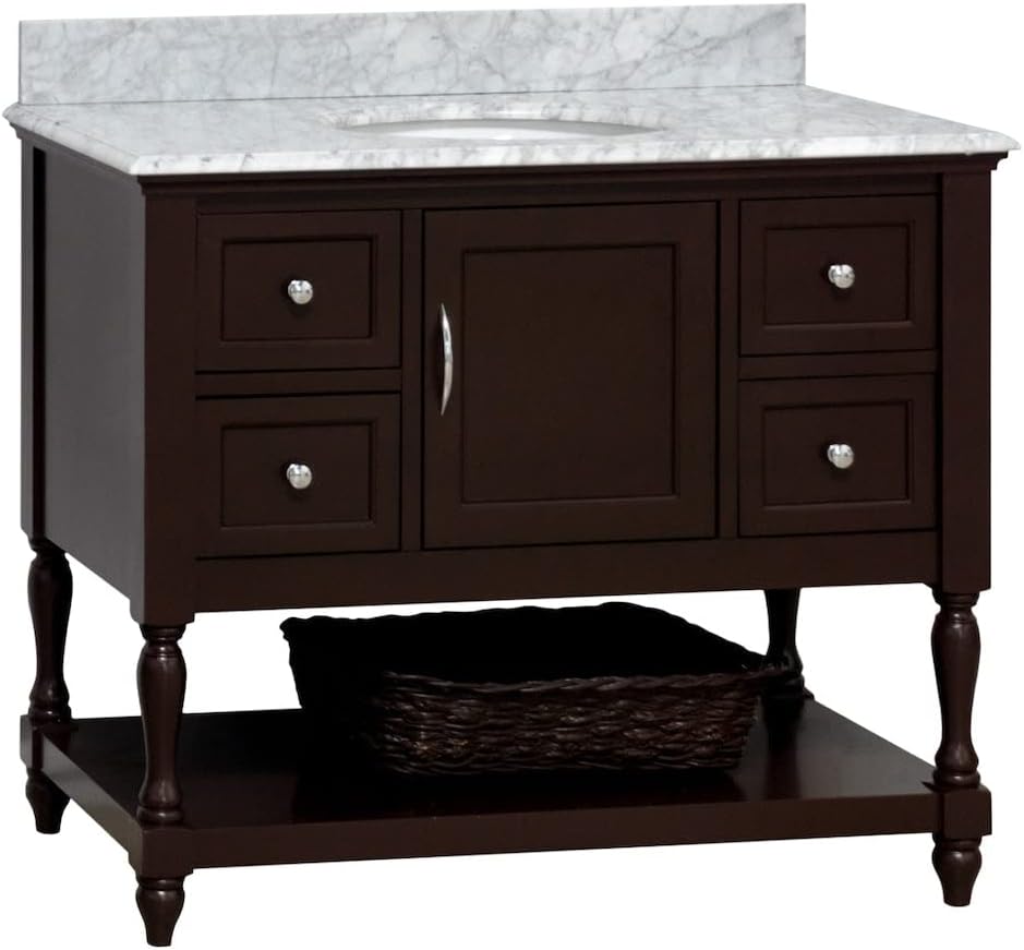 Kitchen Bath Collection Beverly 42-inch Bathroom Vanity (Carrara/Chocolate): Includes Chocolate Cabinet with Authentic Italian Carrara Marble Countertop and White Ceramic Sink