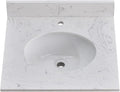 24 in. W x 22 in. D Vanity Top with Round Sink, Engineered Stone Bathroom Sink Top, Single Faucet Hole with One Backsplash Vanity Sink Top, Carrara White Vanity Top with Sink