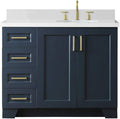 ARIEL Taylor 42-inch Bathroom Vanity with Sink,Solid Wood, 1.5-inch Pure White Quartz Countertop & Backsplash, Single Rectangular Sink, 2 Soft Closing Doors, 5 Dovetail Drawers, Midnight Blue