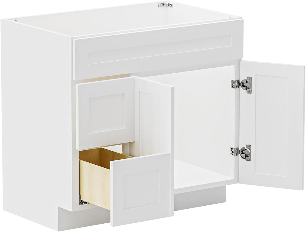 KitchenMan Bathroom Vanity 36 Inch Unassembled Bathroom Sink Cabinet with 2 Shaker Drawers and Vanity for Bathroom, White (Handles and Sink Basin Not Included)