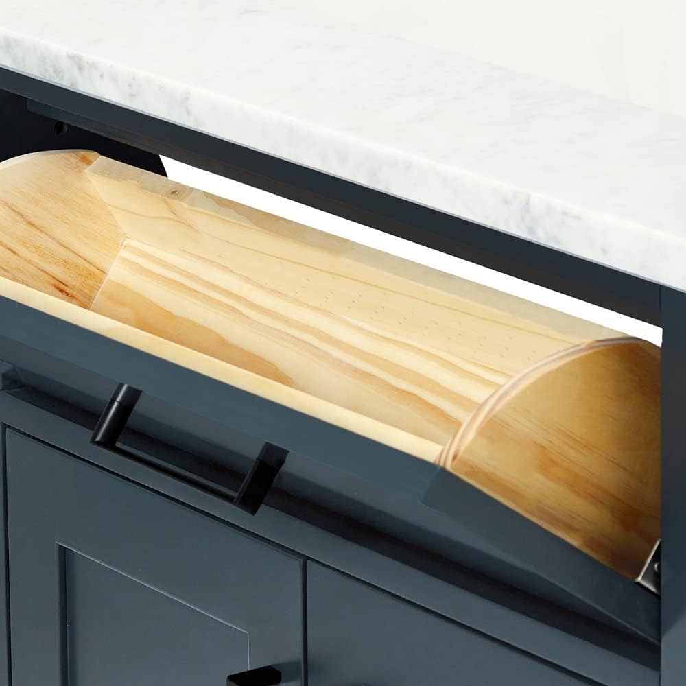 ARIEL Hepburn 43' Inch Right Offset Oval Sink Vanity with 0.75 Inch Edge Carrara White Countertop in Midnight Blue