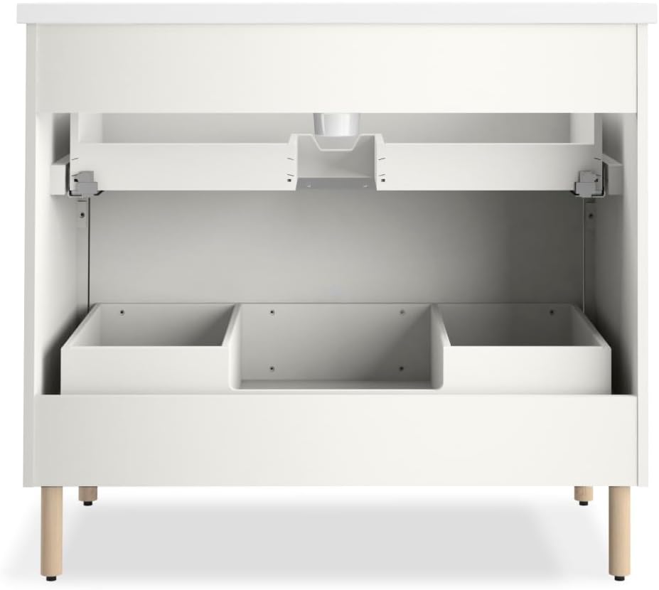 Kohler Spacity 36 Inch Wall-Hung Bathroom Vanity Cabinet with White Sink and Quartz Top, Modern Bathroom Storage, White, K-32171-ASB-0