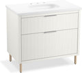 Kohler Spacity 36 Inch Wall-Hung Bathroom Vanity Cabinet with White Sink and Quartz Top, Modern Bathroom Storage, White, K-32171-ASB-0