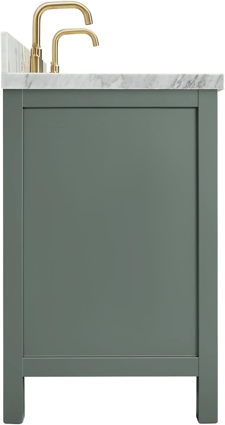 DKB Beckford 72-inch Vintage Green Bathroom Vanity with Left & Right Rectangle Double Sinks, Italian Carrara Marble Countertop & Backsplash, Solid Wood Frame, Soft-Closing & Dovetail Drawers