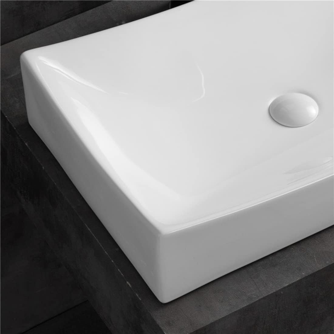 SouNor Rectangle Bathroom Vessel Sink Above Counter Square Bowl Countertop 20'x15' Inches Modern Contemporary Porcelain Big Large Ceramic Wash Lavatory Basin Rectangular Sinks White,20' (Small)