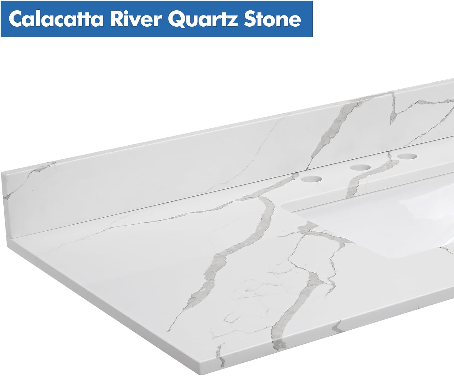 60 in.W x 22 in.D Quartz Calacatta River Vanity Top,with Undermount Double Sink Vanity Top,with Two Sidesplash & One Backsplash,8 Inch Faucet Hole Spread Bathroom Vanity Sink Countertop