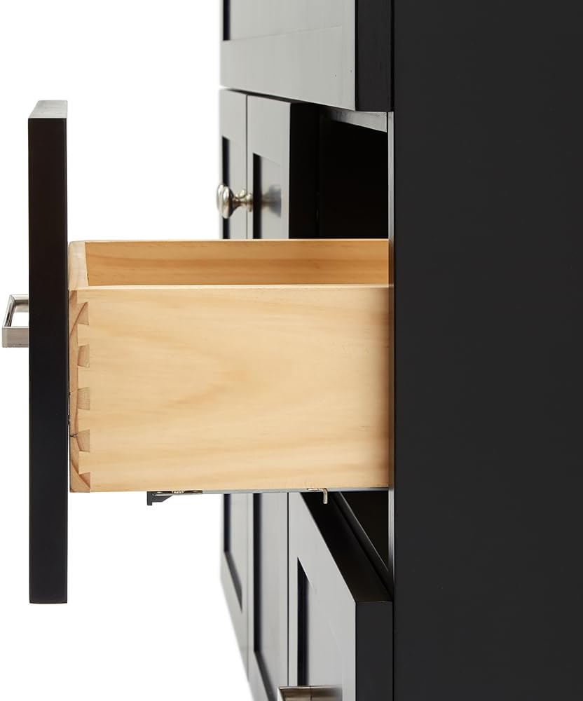 DKB Bradford 42' Black Single Bathroom Vanity with Rectangular Undermount Sink, 1.5' White Quartz Countertop, Solid Wood Frame, 2 Soft-Closing Doors, 2 Full Dovetail Drawers, Brushed Nickel