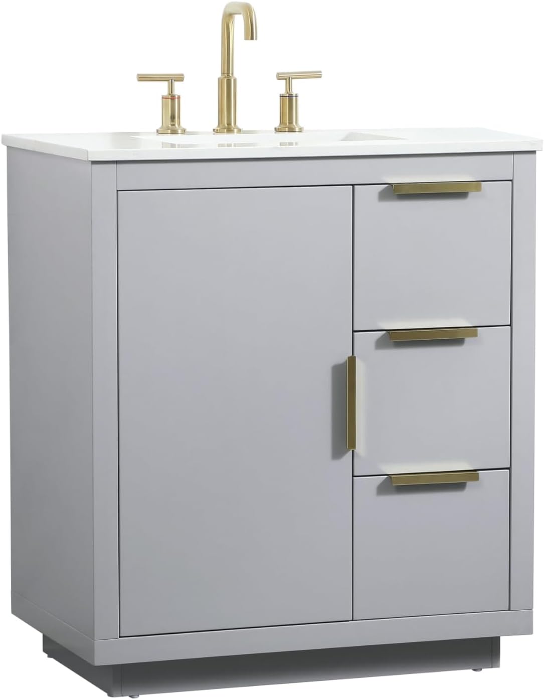 30 Single Bathroom Vanity, with Engineered Marble Top Soft-Close, Grey