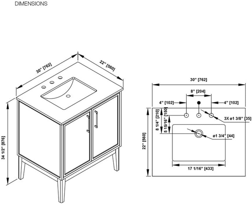 Pemberly Row 30' Bathroom Vanity, Warm Walnut Finish, White Engineered Stone Countertop with Rectangular Undermount Sink, Adjustable Shelf, Soft-Close Doors, Small Bathrooms or Powder Rooms