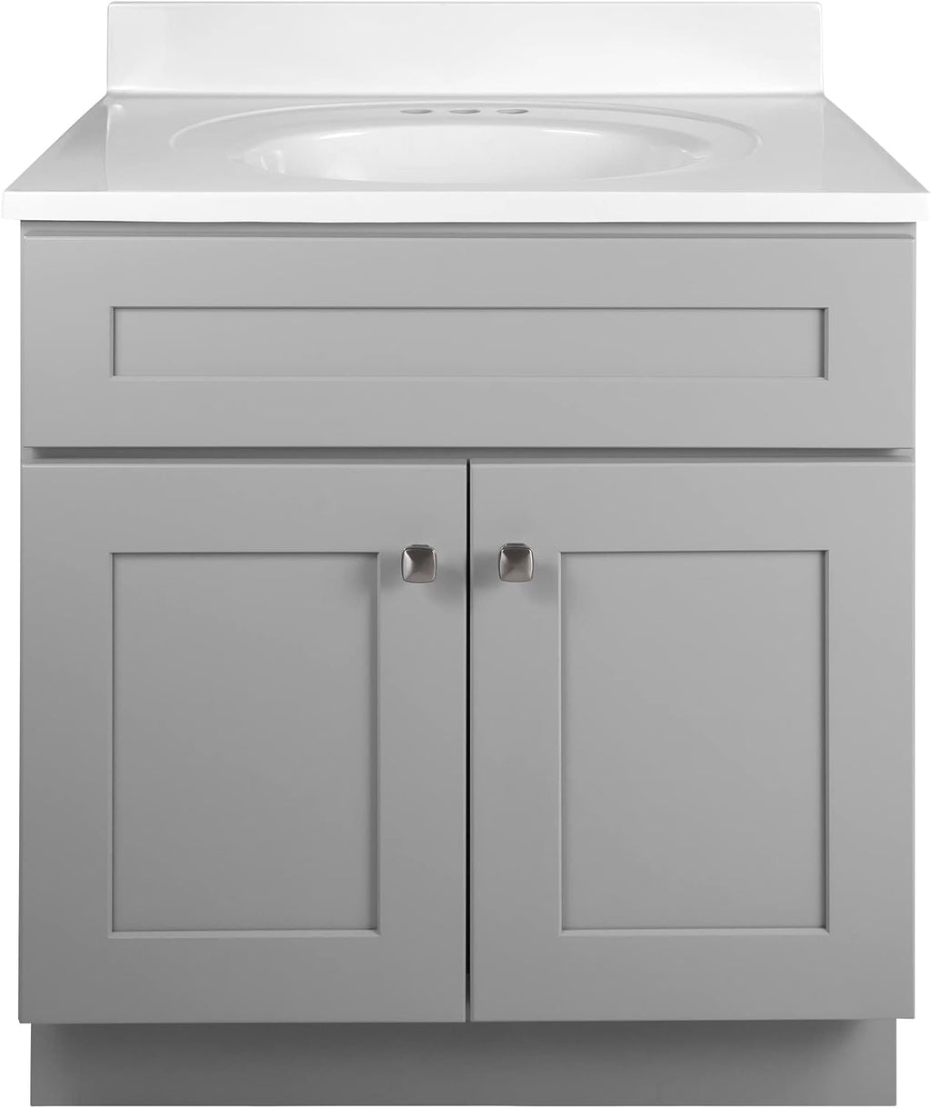 Design House Brookings 31 Inch Bathroom Vanity with Top, Ready to Assemble, Painted Gray, 597666